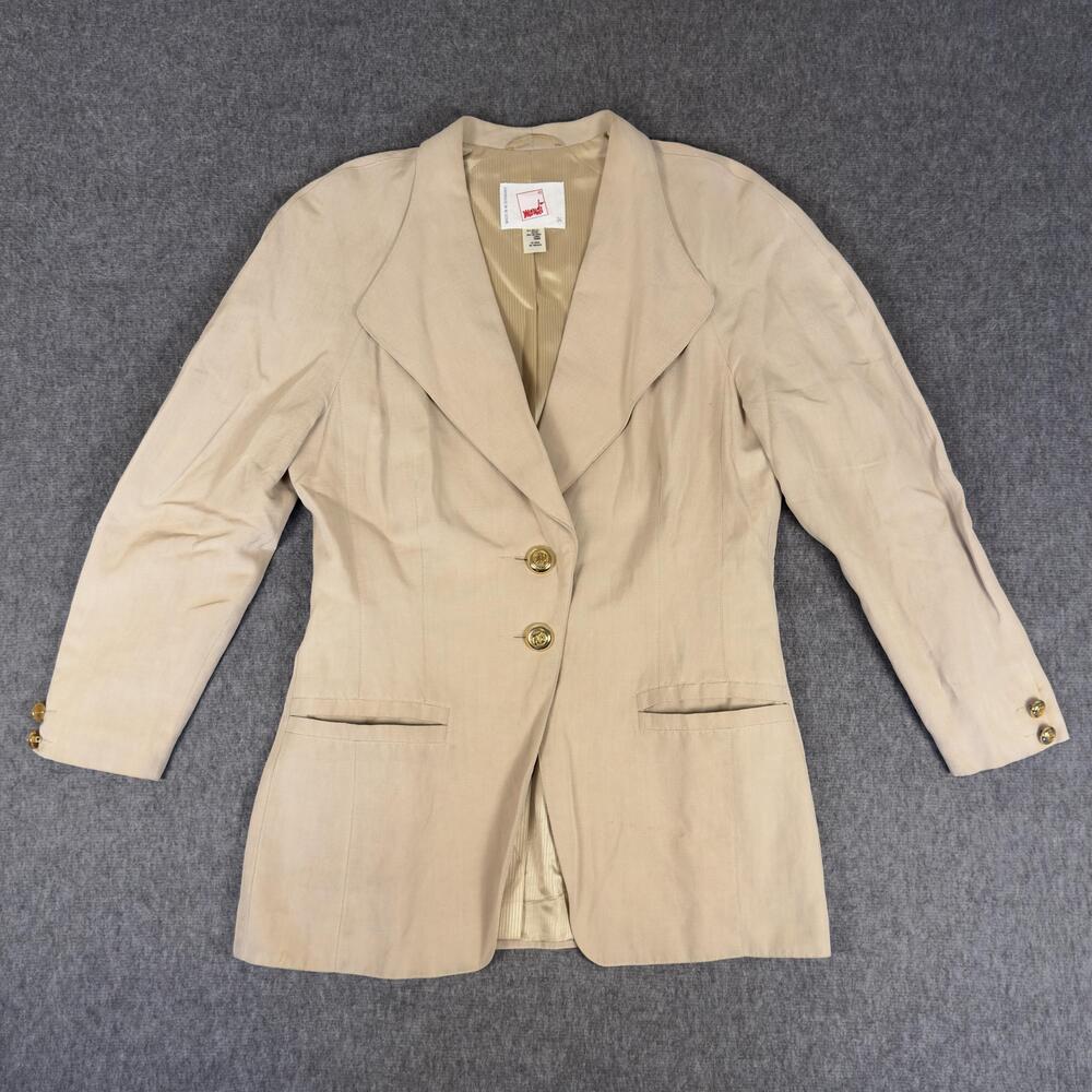 Vintage Mondi Blazer Womens 34 Beige Linen Viscose Shawl Gold Buttons Jacket